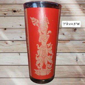 Vintage Red Gold Siam Thai Goddess High Ball Glasse Tumbler 1960s